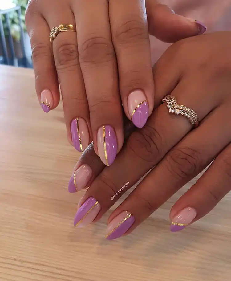 Green and White Almond Shaped Nail Design for Women - Great for Fall, Summer and Holidays 19 Elegant purple and gold almond nails for women, featuring luxurious accents for special events