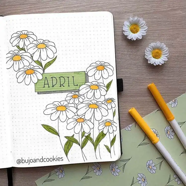 August bullet journal cover page featuring elegant illustrations of green bamboo stalks in varying shades.