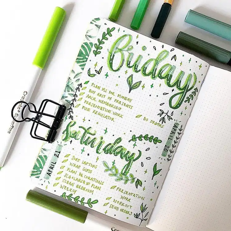 Collection of various succulent doodles in different shades of green, perfect for bullet journal embellishments.
