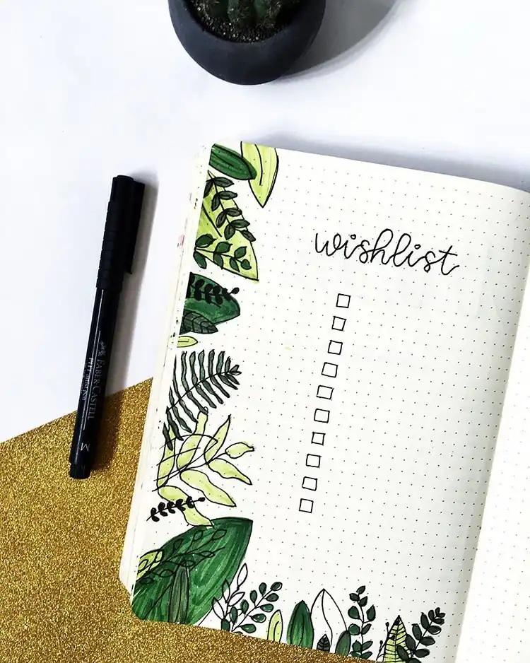 April bullet journal cover page showcasing a collection of detailed green cacti and succulents with an inspiring quote.
