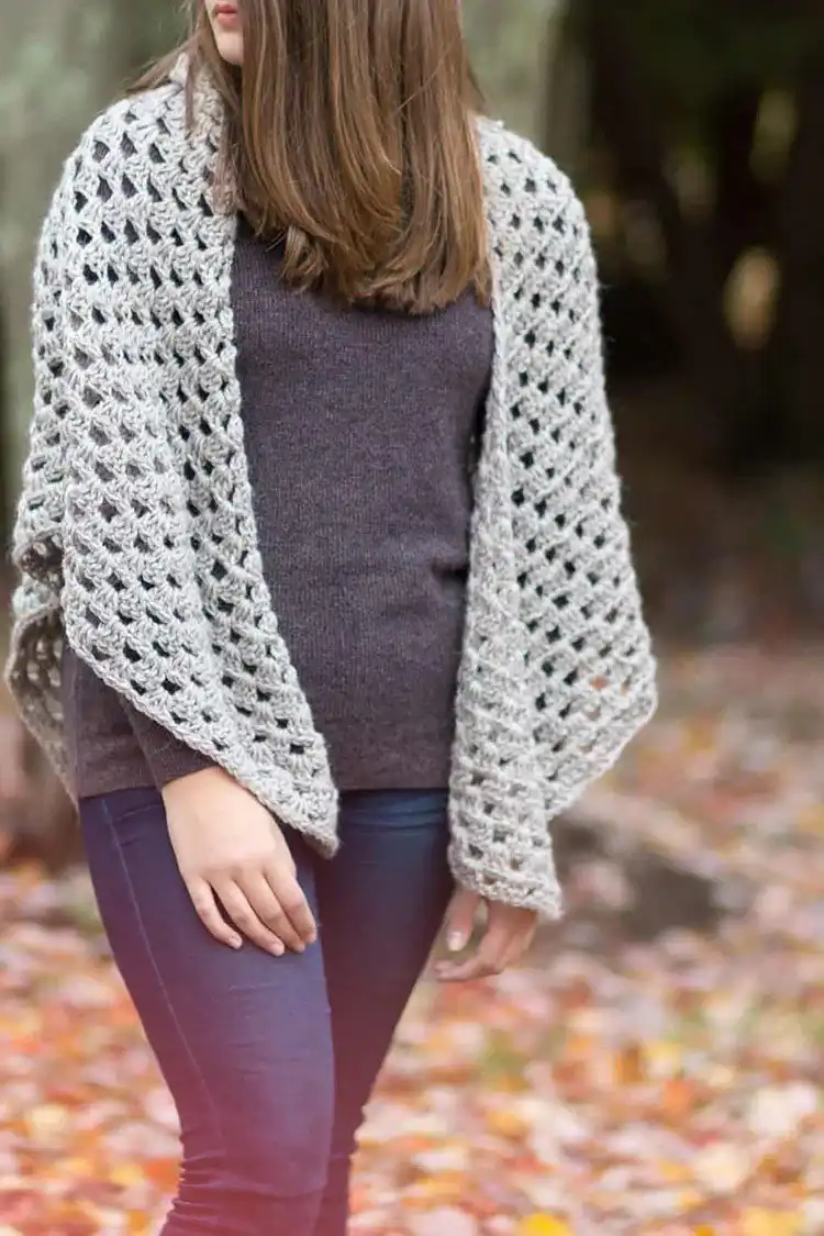 Elegant Granny Shawl made from intricate granny square motifs, includes stitch chart