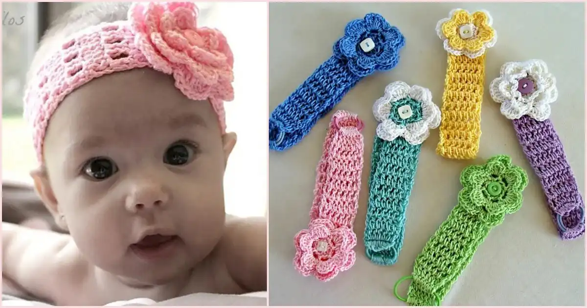 Collection of various crochet headbands for baby girls, showcasing different styles and colors, featuring Headband for a Baby Girl Free Crochet Patterns