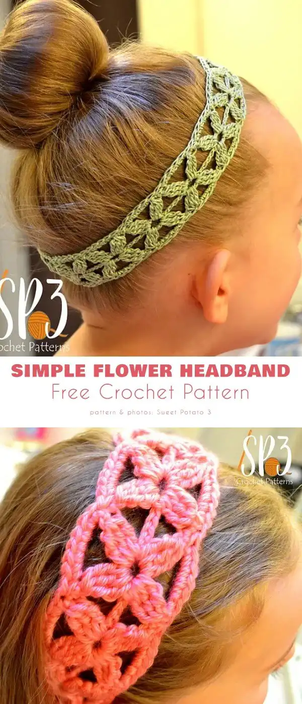 Close-up of a crocheted simple flower headband in a soft pastel color, perfect for a baby girl, featuring Headband for a Baby Girl Free Crochet Patterns