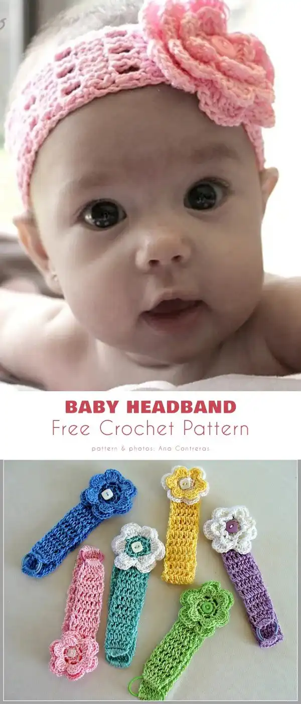 Soft, minimalist crocheted baby headband in a neutral tone on a baby model, emphasizing comfort and gentle fit, featuring Headband for a Baby Girl Free Crochet Patterns