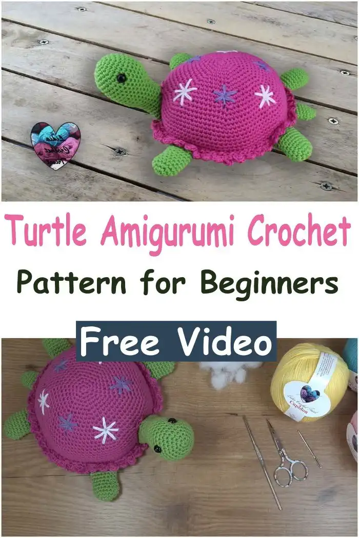 A straightforward and simple crochet amigurumi turtle with a slightly raised shell, easy to make.