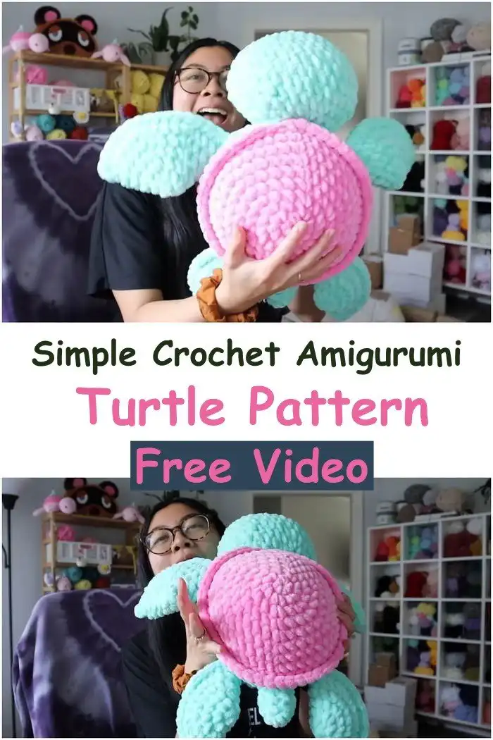 An adorable baby strawberry turtle amigurumi with green and red yarn details resembling a strawberry.
