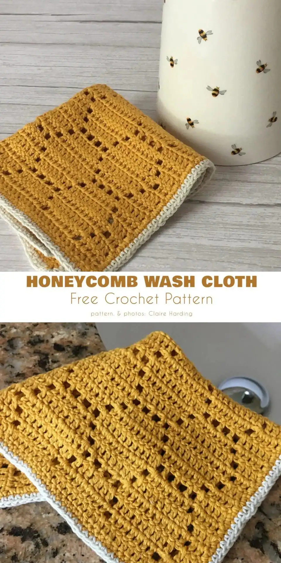 A hand-crocheted Honeycomb Wash Cloth in a soft cream color, perfect for daily kitchen tasks.