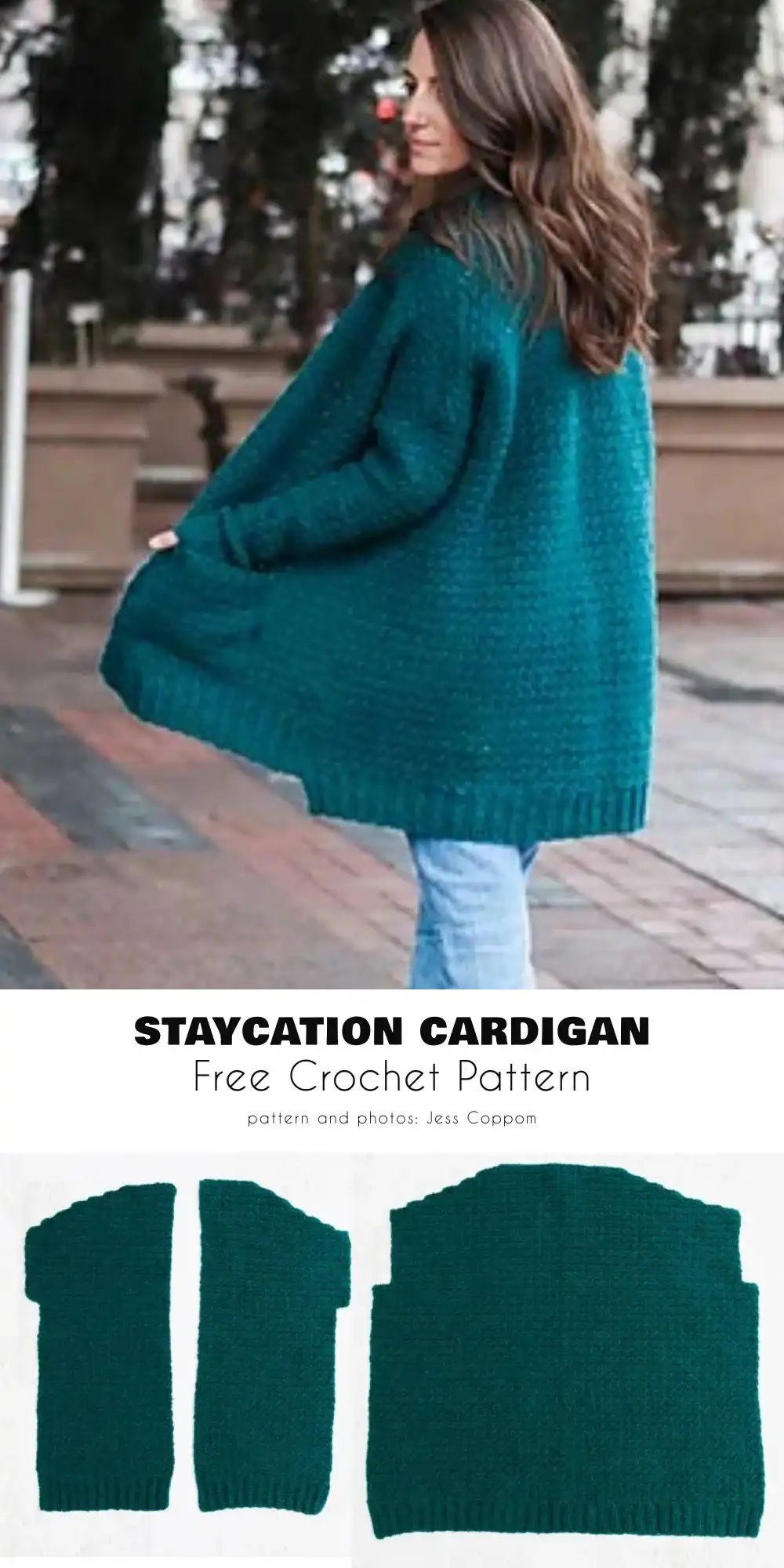 How To Crochet a Cardigan: 6 Different Styles To Try 3 A completed cocoon style crochet cardigan draped elegantly, illustrating one of the 6 different styles to try.