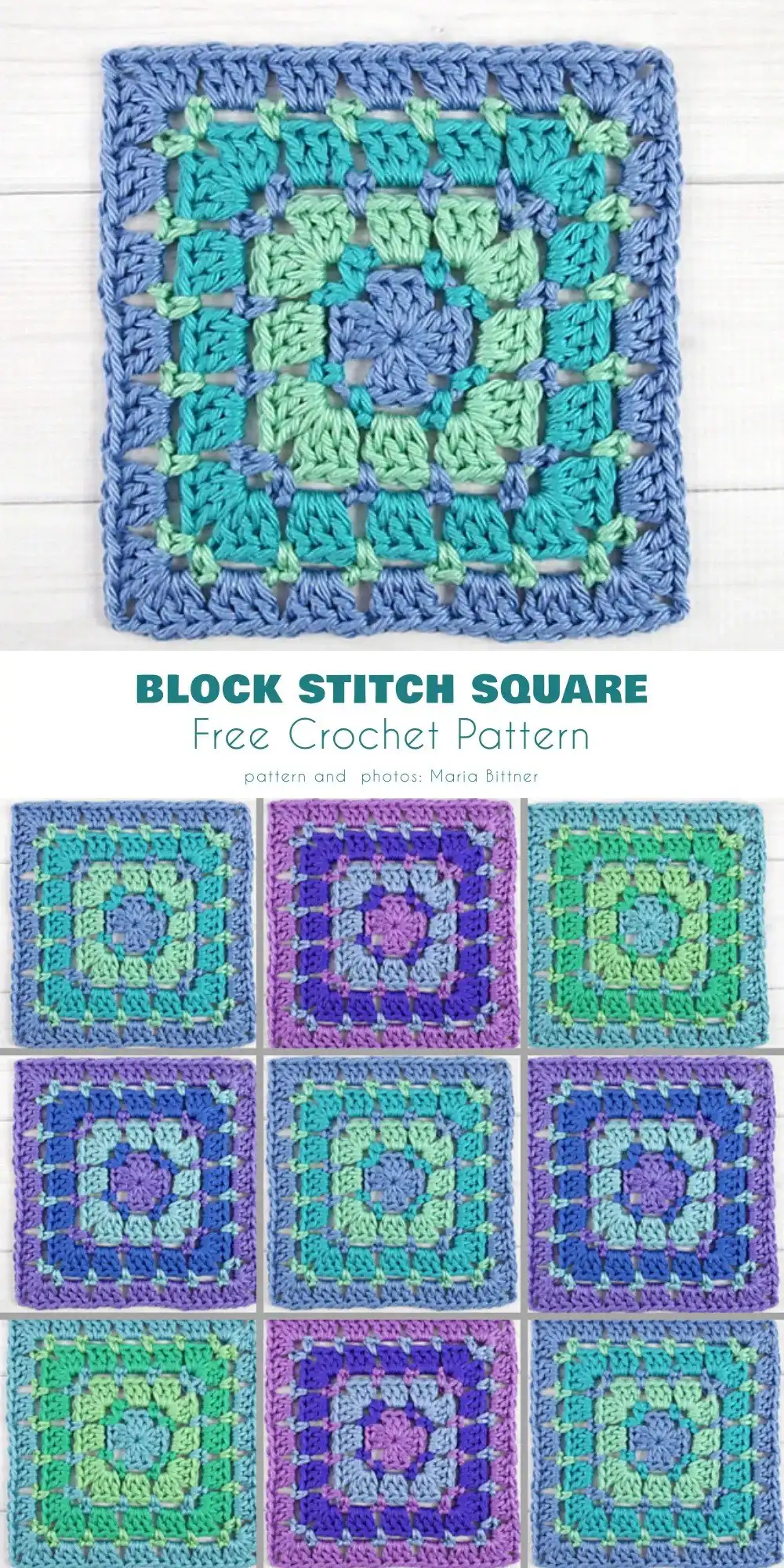 A circular motif integrated within a square crochet piece, showing a colorful circle framed by a contrasting square, blending shapes artfully.