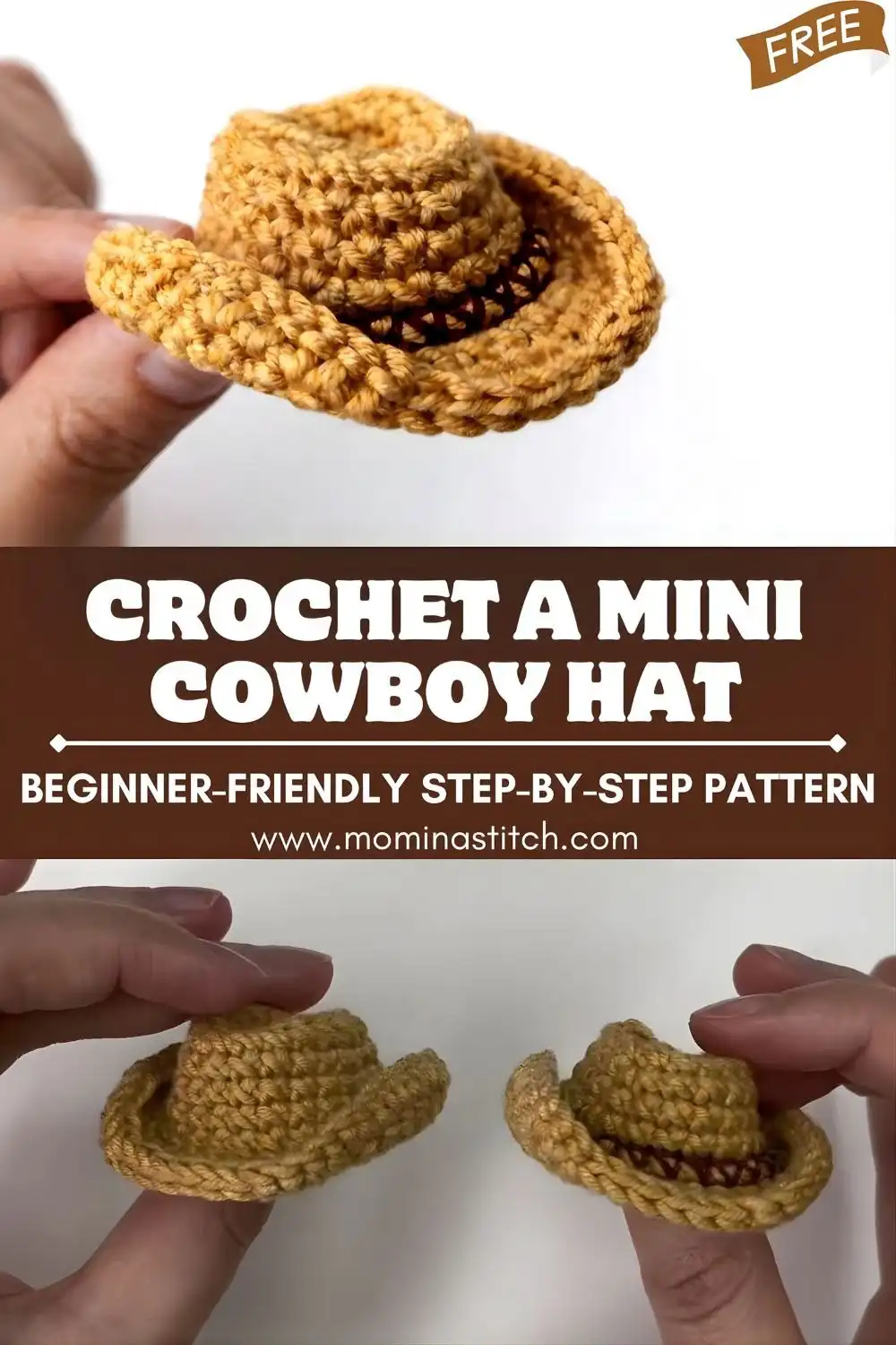 Close-up of the crocheted top circle and initial crown shaping, illustrating the beginner-friendly step-by-step pattern for a mini cowboy hat.