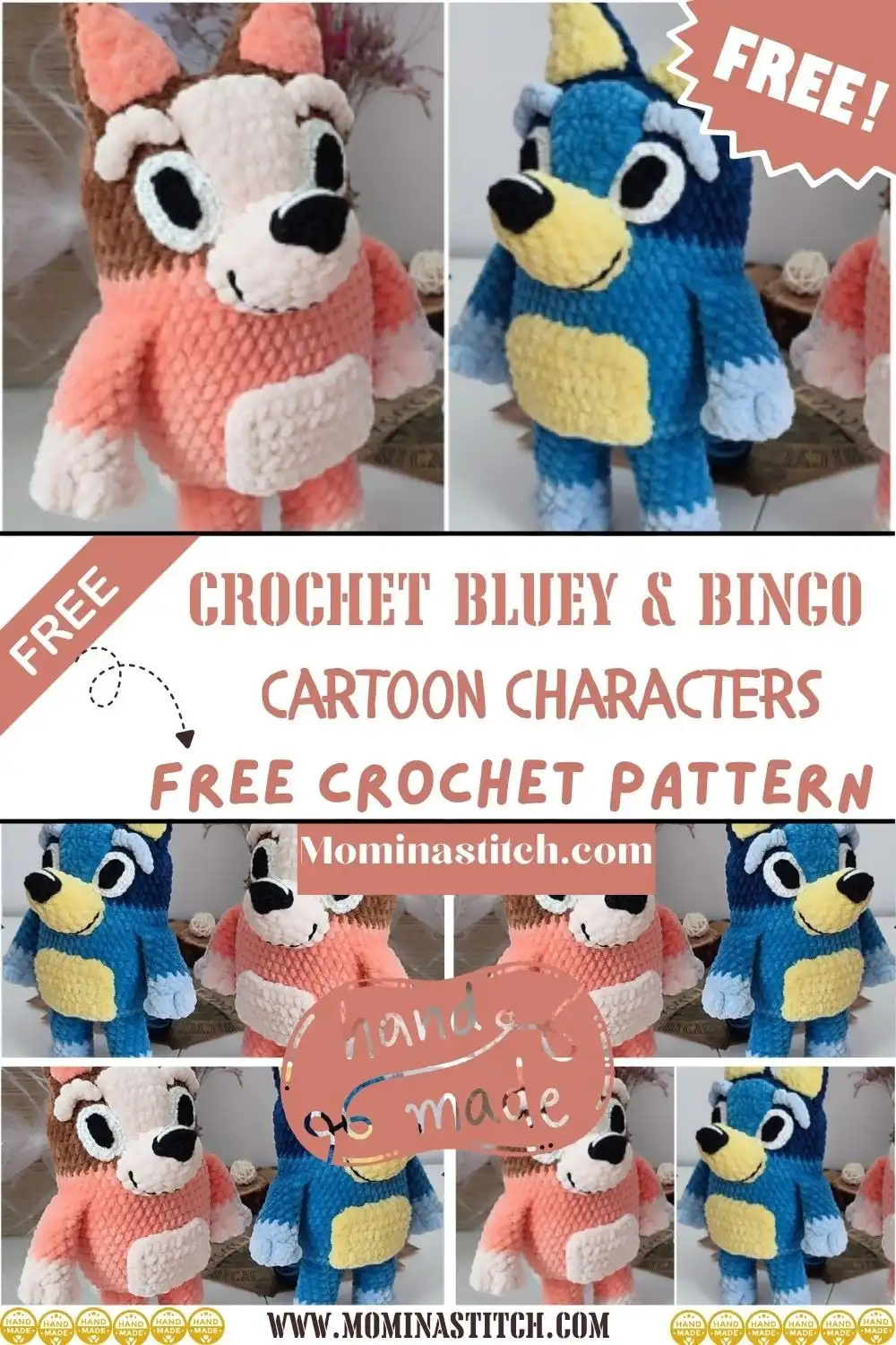How to Crochet Bingo from Bluey Cute Amigurumi Pattern 6 A detailed crocheted Bluey amigurumi toy, displaying her signature blue fur, spots, and enthusiastic expression.