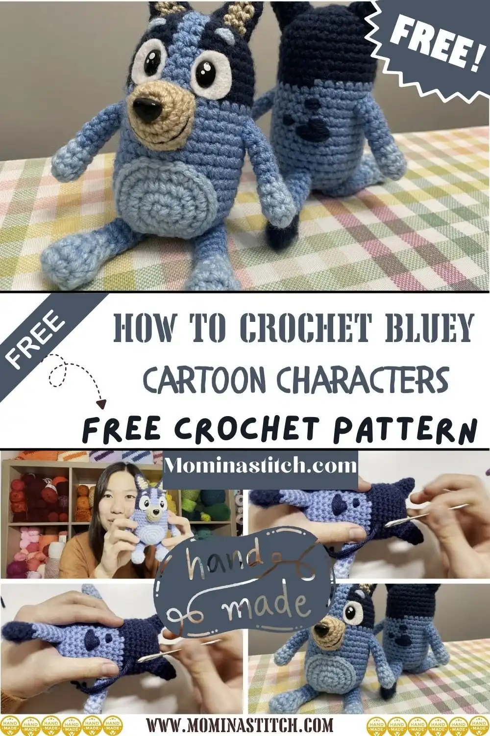 How to Crochet Bingo from Bluey Cute Amigurumi Pattern 7 Small, finished crocheted Bingo amigurumi attached to a keychain, perfect for bags or keys.