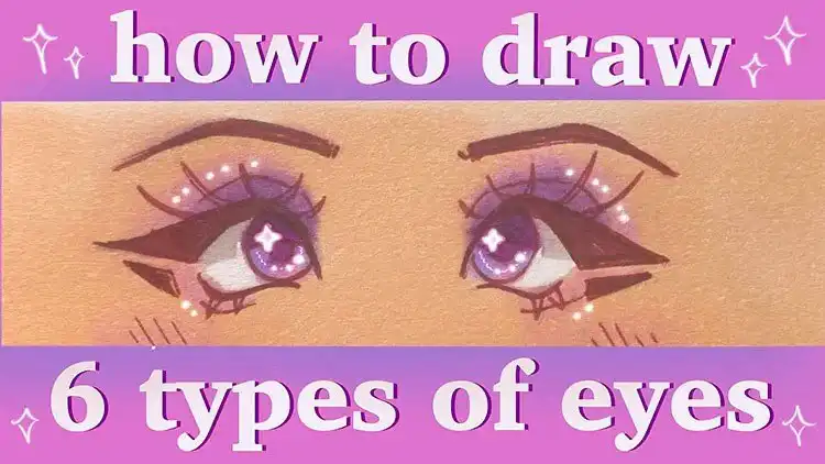 Tutorial demonstrating how to draw six different types of eyes for character design