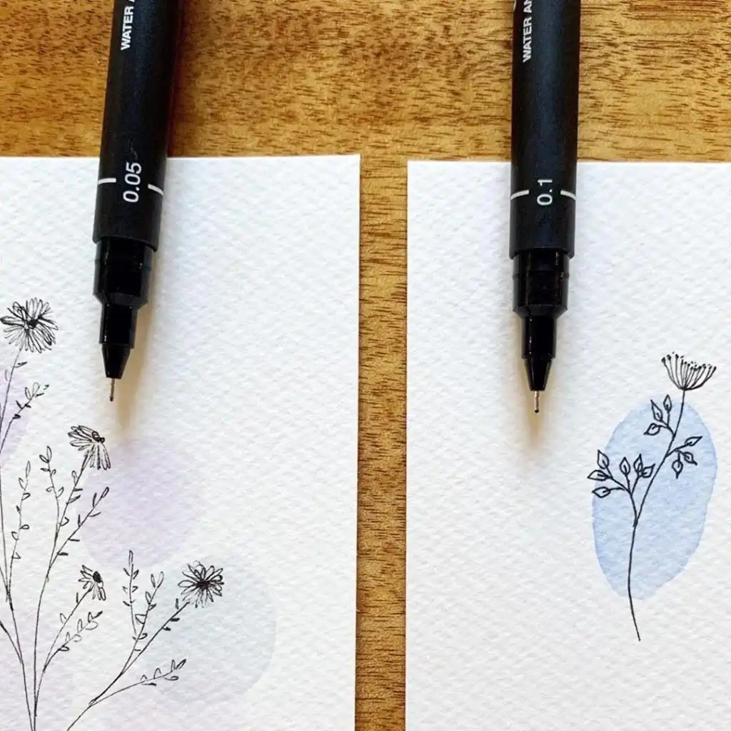 Beautiful simple plant drawings, some with a watercolor background, for minimalist floral art.