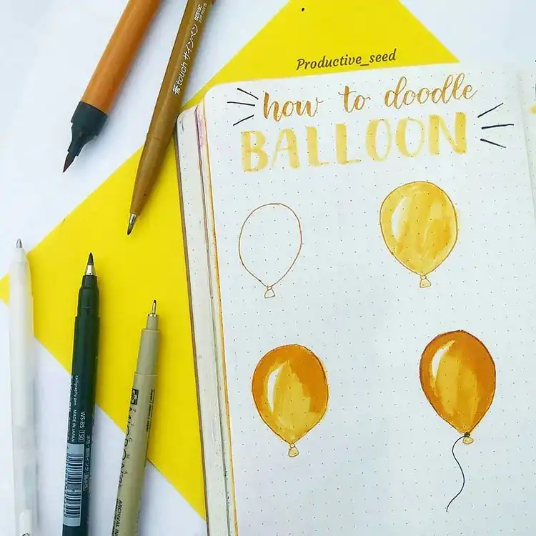 Step-by-step guide on how to draw a realistic balloon with shading and highlights.