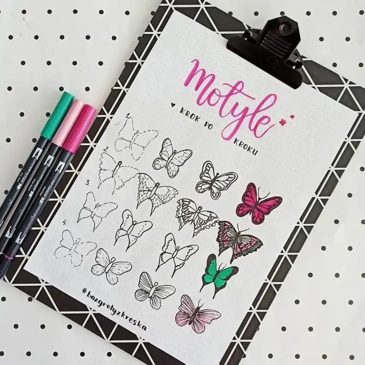 Guide on how to draw four different types of beautiful butterflies with elegant wing patterns.