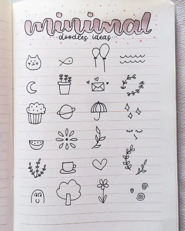 Minimalist doodle ideas, simple and cute, perfect for clean and subtle journal embellishments.