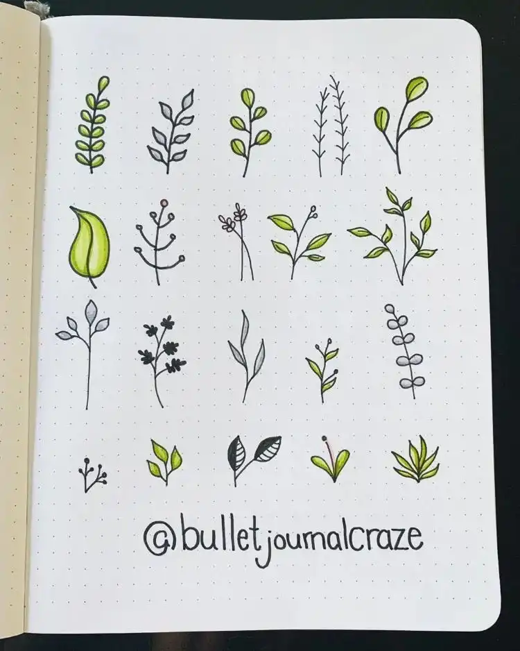 A variety of simple leaf doodles, easy to draw and perfect for natural embellishments in art.