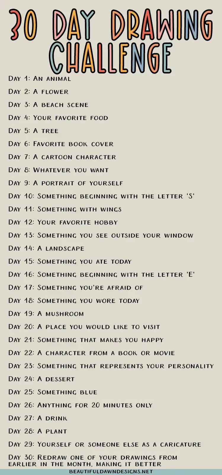 How to Get Better at Drawing for Beginners - 30 Day Drawing Challenge 13 Calendar showing '30 Day Drawing Challenge', marking the commitment to regular practice for beginners.
