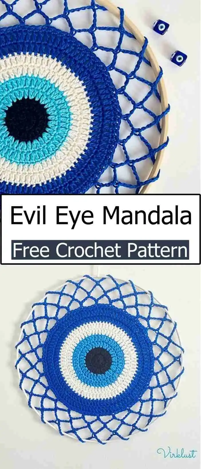 A colorful Evil Eye Mandala crocheted with Scheepjes Catona yarn, showcasing its intricate 12-round design.