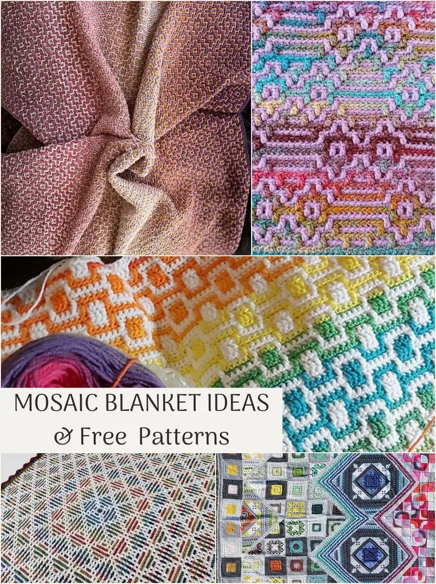 Close-up of a Geometric Diamond Mosaic Blanket in contrasting white and blue yarns, highlighting the sharp, interlocking diamond motif.