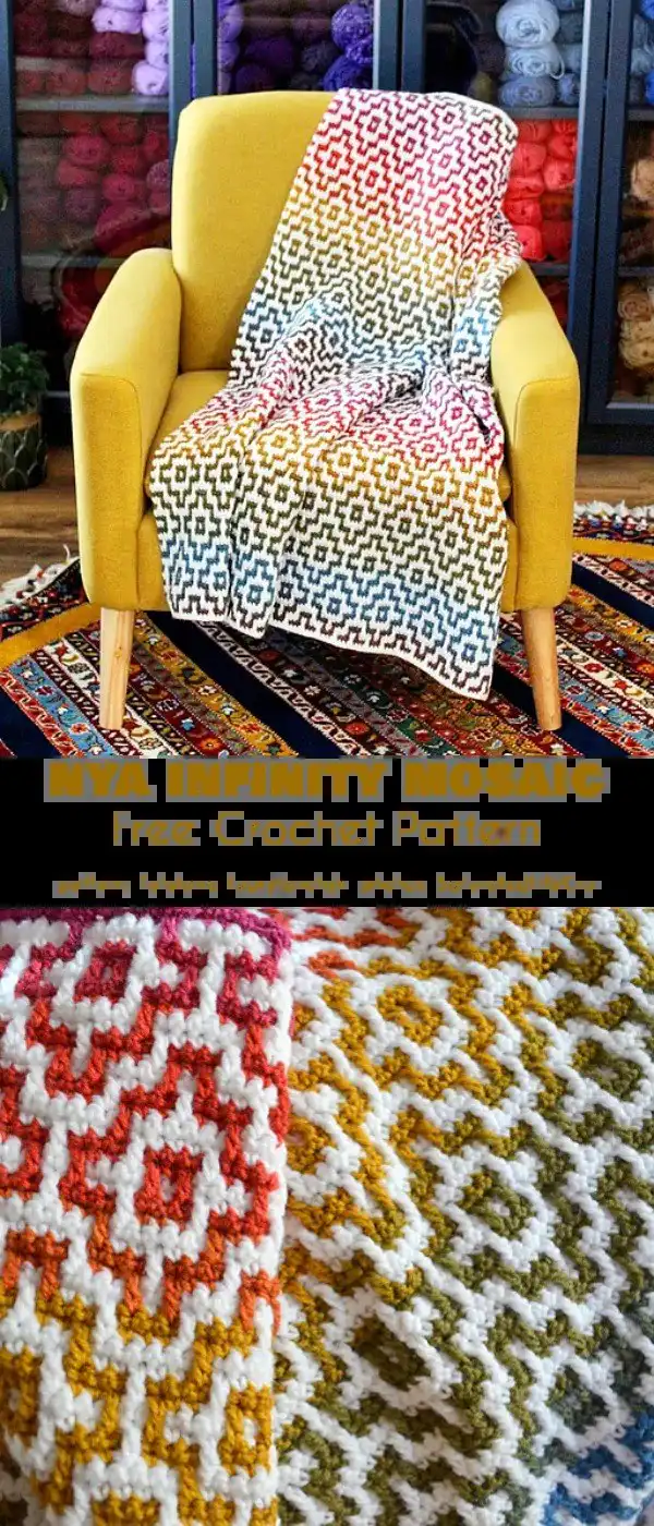 Moroccan Tile Mosaic Afghan displaying intricate geometric patterns in deep blues, greens, and gold, reminiscent of zellige tiles.