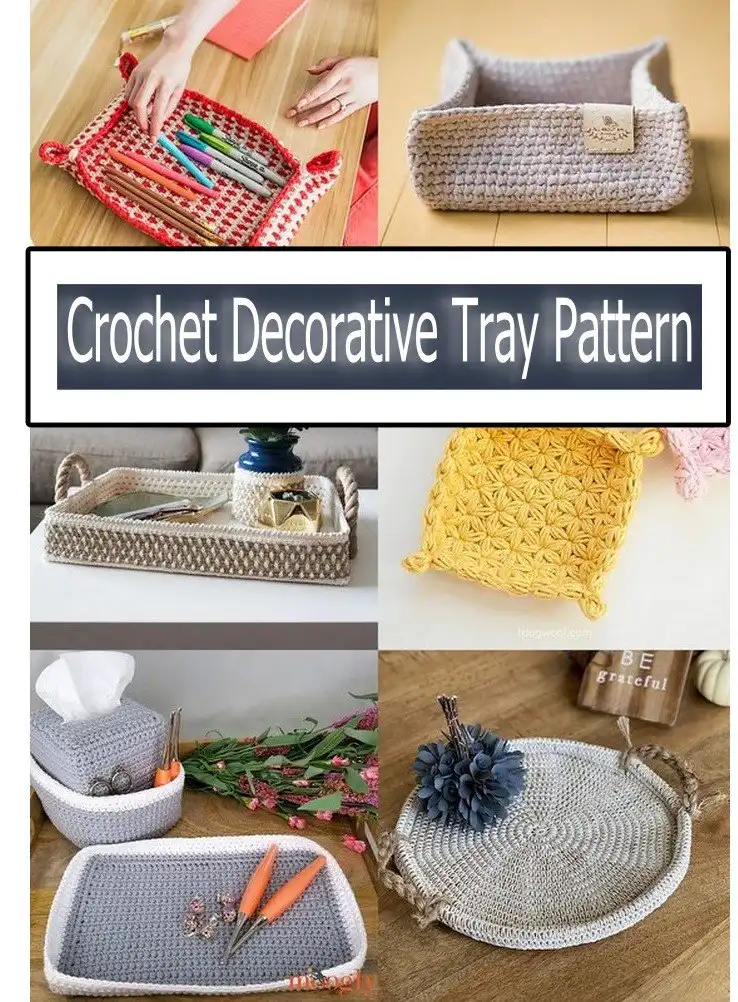 Example of a basic crochet decorative tray pattern in a neutral color, demonstrating a sturdy base and neatly formed sides.