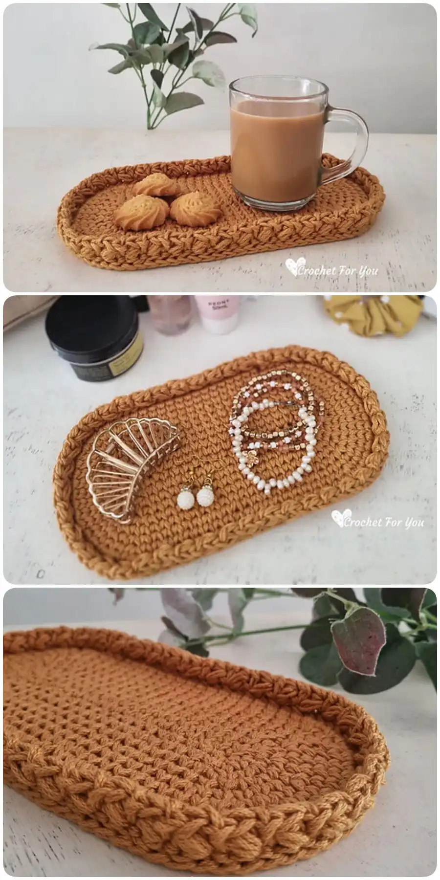 A sleek Crochet Modern Style Oval Mini Tray, characterized by clean lines and contemporary design for elegant organization.