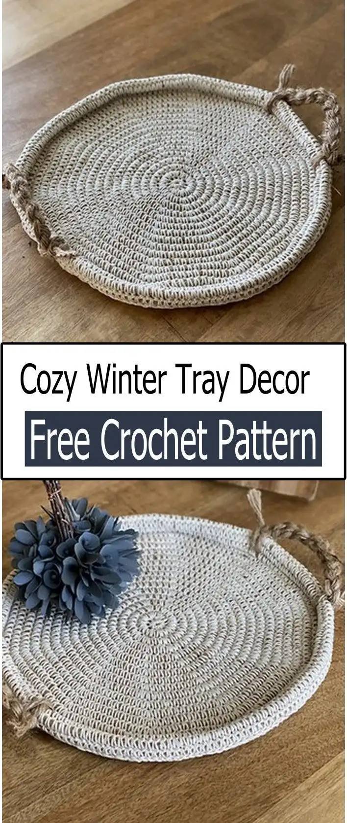 A Cozy Winter Tray Decor, likely made from jute or chunky yarn, exuding rustic charm perfect for cold weather.