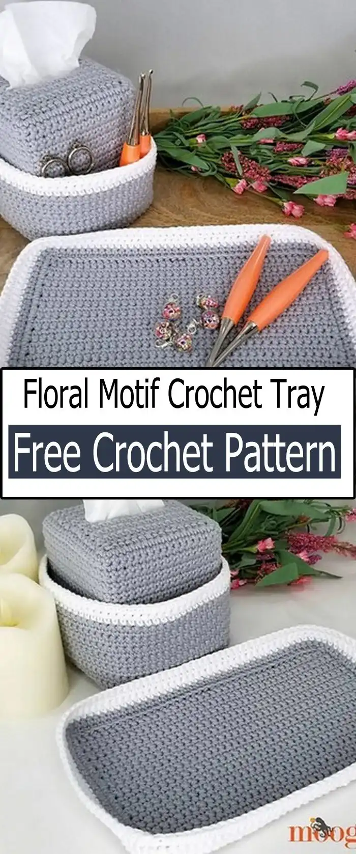 A detailed Floral Motif Crochet Tray, showcasing intricate flower patterns in a vibrant color scheme.
