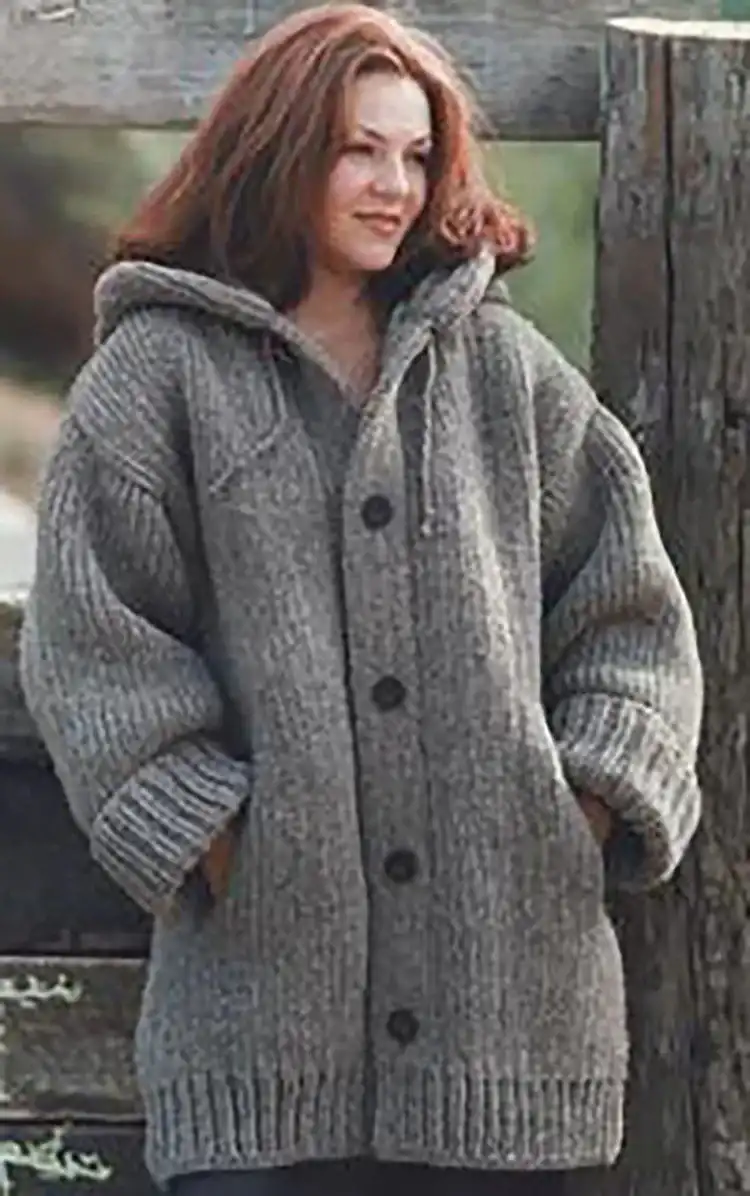 Elegant Danbury Hooded Sweater Jacket with a sophisticated department store aesthetic.