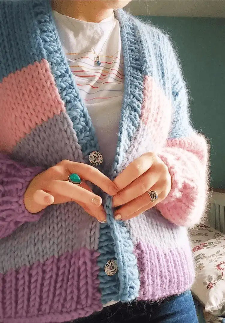 Chunky Malibu Cardigan, perfect for knitting while binge-watching your favorite shows.