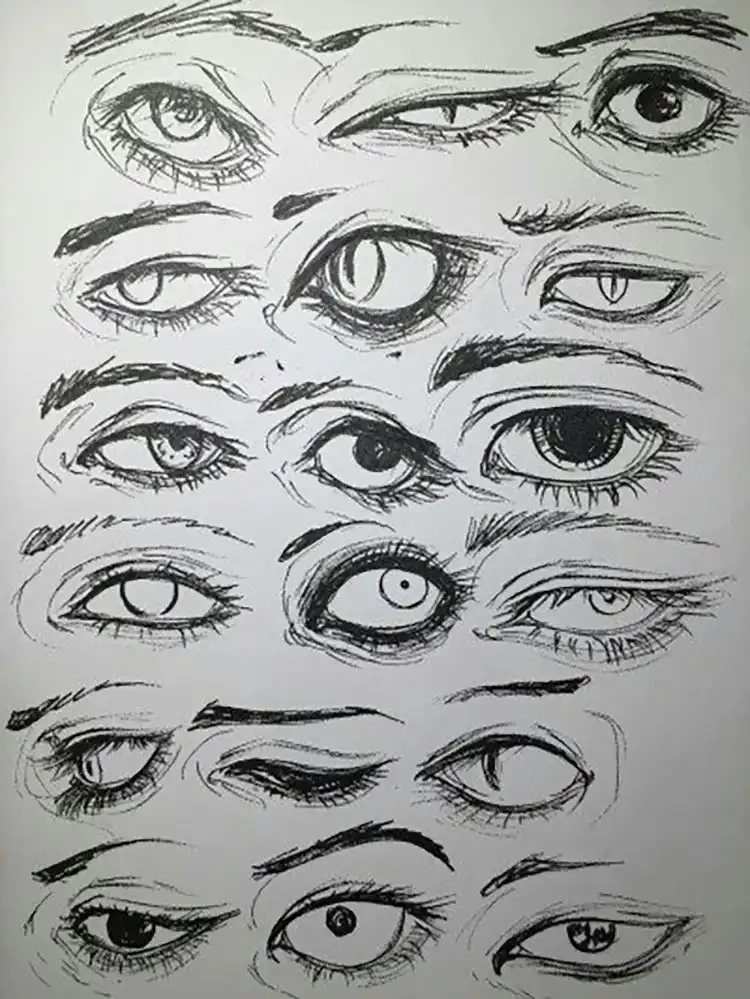 Character eye sketch ideas for Learn How to Draw Eyes, inspiring unique and realistic character designs.