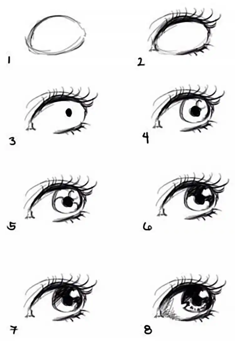 Twenty-four cartoon eye drawings, offering diverse styles for customizing unique characters.