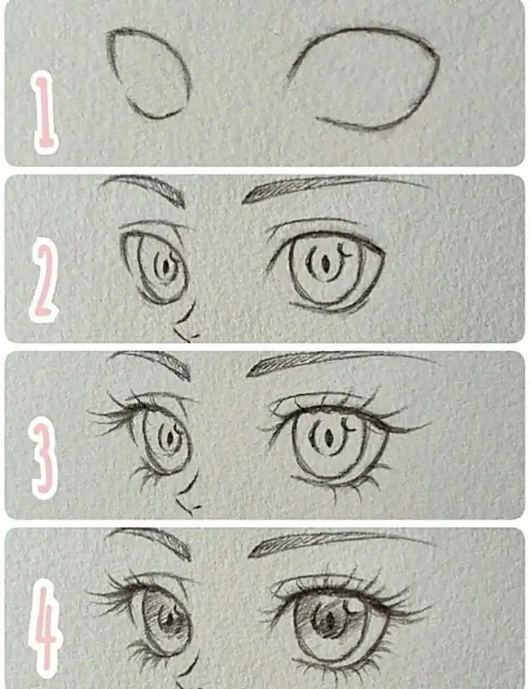 Detailed eye drawing tutorial, focusing on lifelike aspects like eyelashes, shapes, texture, and shading.