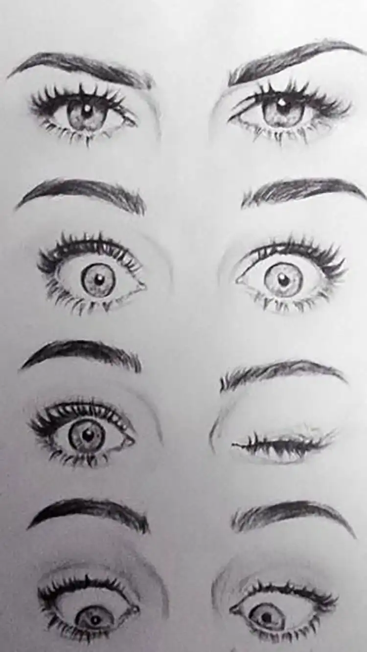 Eye study for drawing realistic eyes, exploring light, shadow, depth of field, and perspective.