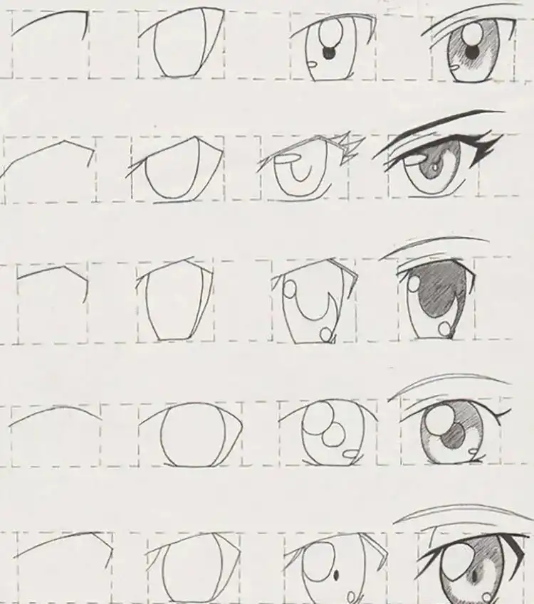 Cute anime eye drawing tutorial, featuring simple steps for charming and expressive anime eyes.