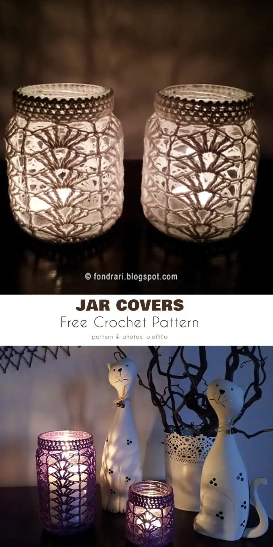 Whimsical string lights adorned with small, colorful crocheted wraps, demonstrating a charming Lighting Project Idea with Free Crochet Patterns.