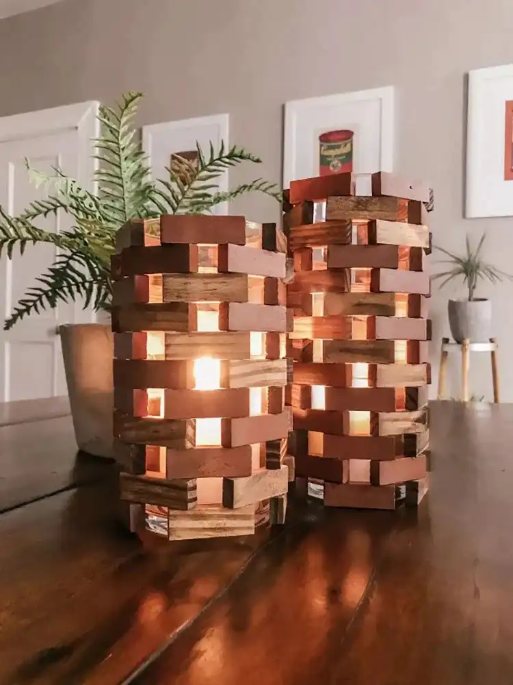Make Your Own Lantern with These DIY Ideas 14 Versatile Dollar Tree Wood Block Lanterns, costing only $6 to make and suitable for various interior designs.
