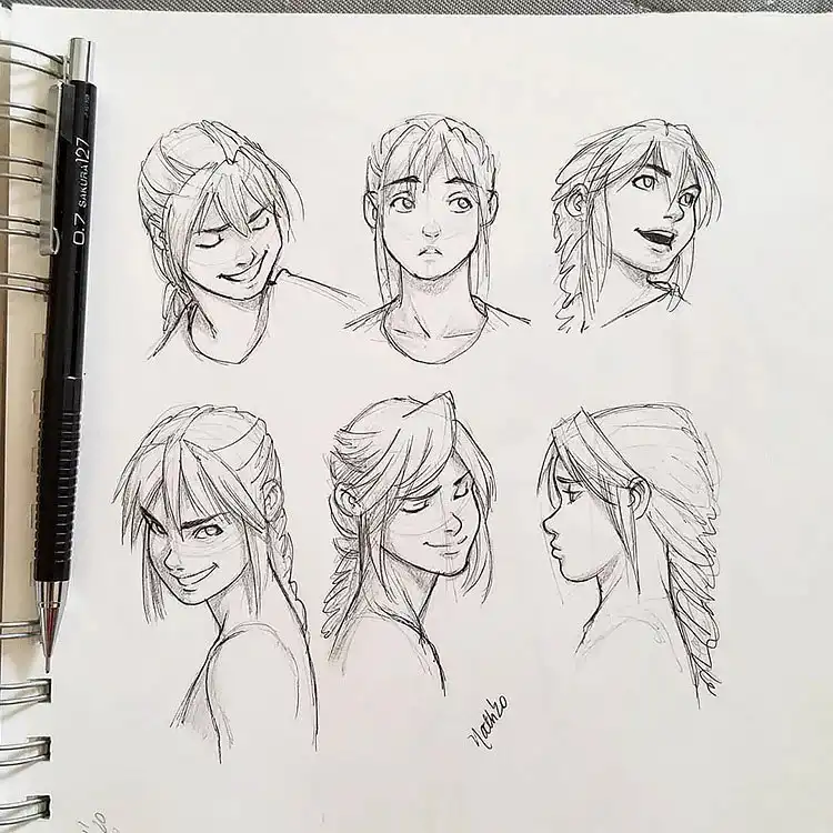 Male Cartoon Facial Expression Sketch and Drawing 1 Dynamic male cartoon character showcasing a range of emotions, from happy to surprised, ideal for Male Cartoon Facial Expression Sketch and Drawing tutorials.
