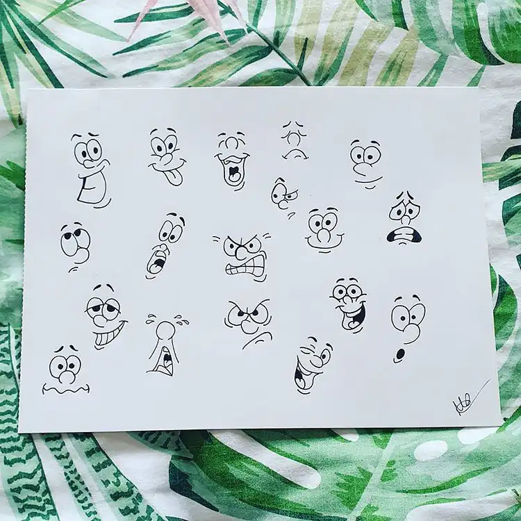 Male Cartoon Facial Expression Sketch and Drawing 13 Collection of fun, easy cartoon-style facial expressions, including a comically terrified face, for expressive drawing, useful for Male Cartoon Facial Expression Sketch and Drawing.