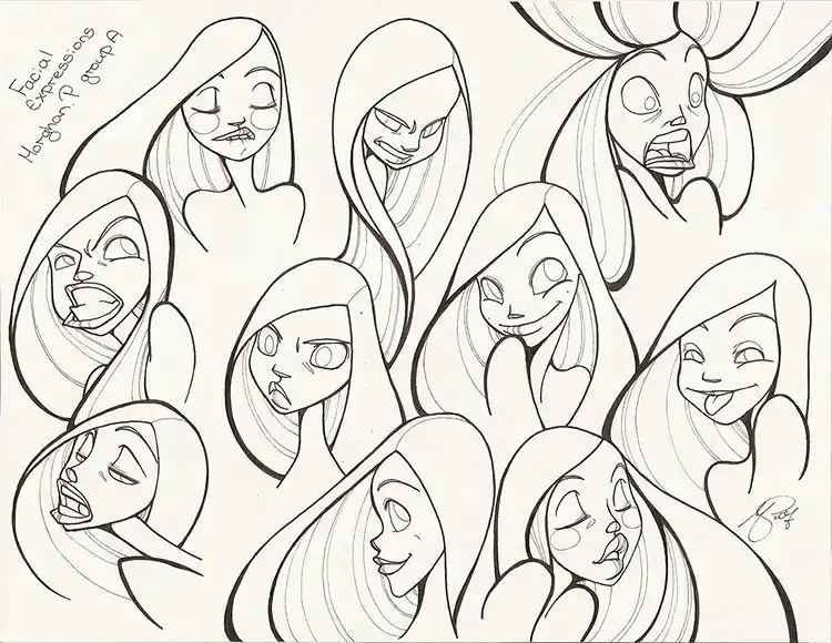 Male Cartoon Facial Expression Sketch and Drawing 4 Series of highly dramatic cartoon facial expressions, showing exaggerated reactions for powerful emotional impact in Male Cartoon Facial Expression Sketch and Drawing.
