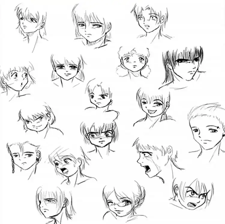 Male Cartoon Facial Expression Sketch and Drawing 8 Collection of rapid cartoon facial expression sketches, ideal for daily practice to improve drawing fluidity for Male Cartoon Facial Expression Sketch and Drawing.