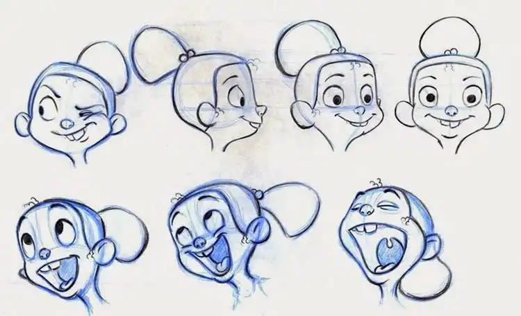 Male Cartoon Facial Expression Sketch and Drawing 10 Cute cartoon girl character displaying a range of cheerful and playful facial expressions for inspiration in Male Cartoon Facial Expression Sketch and Drawing.
