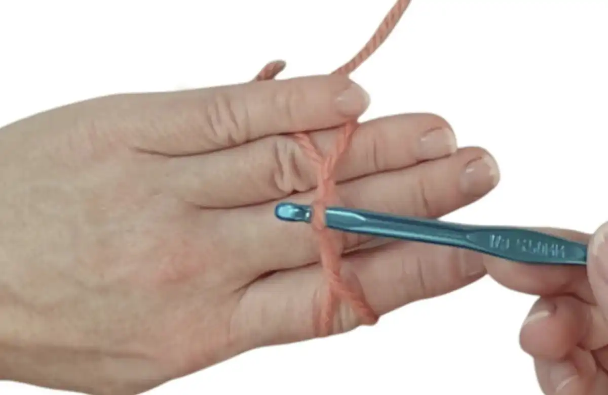 Step 3: Hooking two parallel yarn strands for the magic ring.