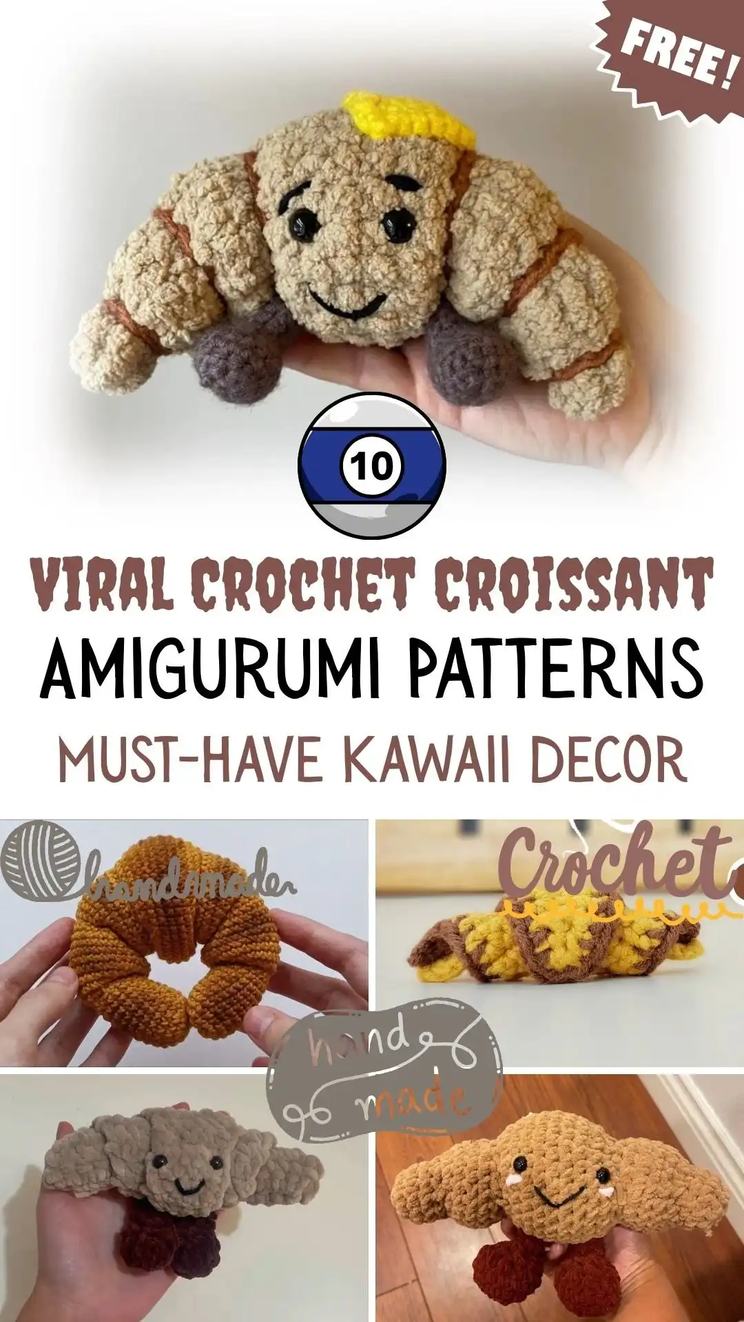 Close-up of a finished crochet mini croissant keychain, showing its golden-brown texture and compact size, perfect for Melody Crochet Amigurumi Croissant Jellycat Keychain Pattern Free inspiration.