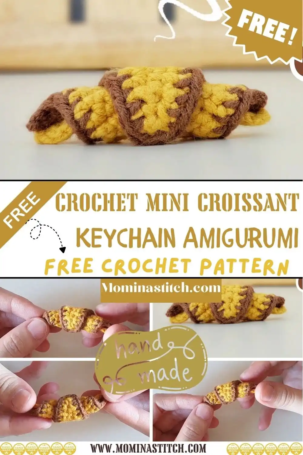 Soft, plush crochet croissant amigurumi inspired by Jellycat, featuring a squishy texture and gentle curves, ideal for a comforting plush toy.