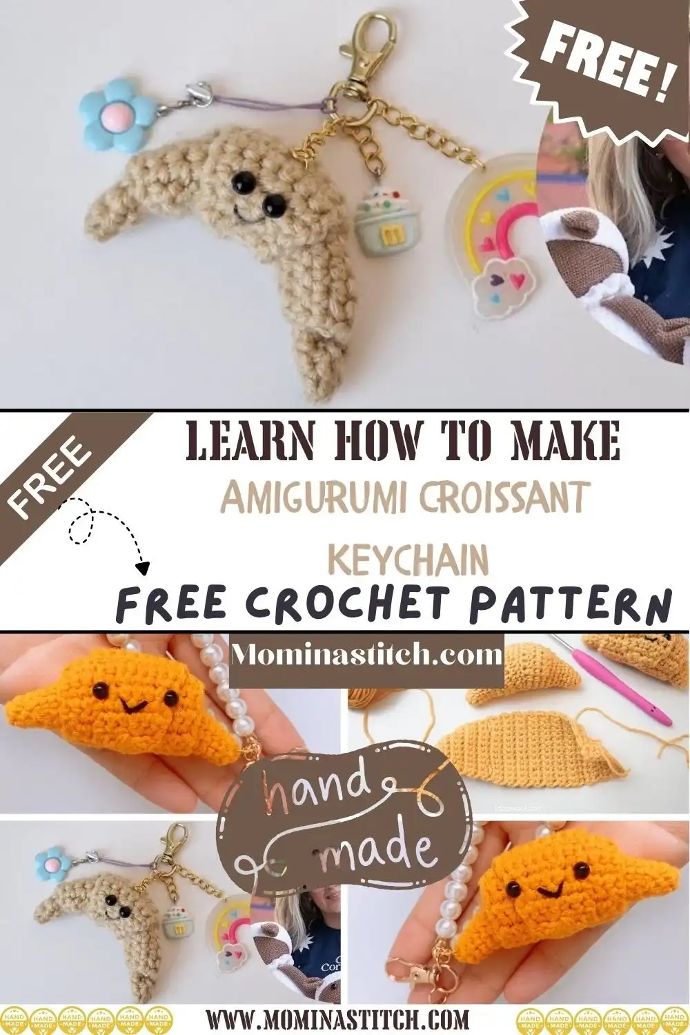 Detailed view of the Melody Crochet Amigurumi Croissant Jellycat Keychain Pattern Free, highlighting its specific design elements and beginner-friendly appeal.