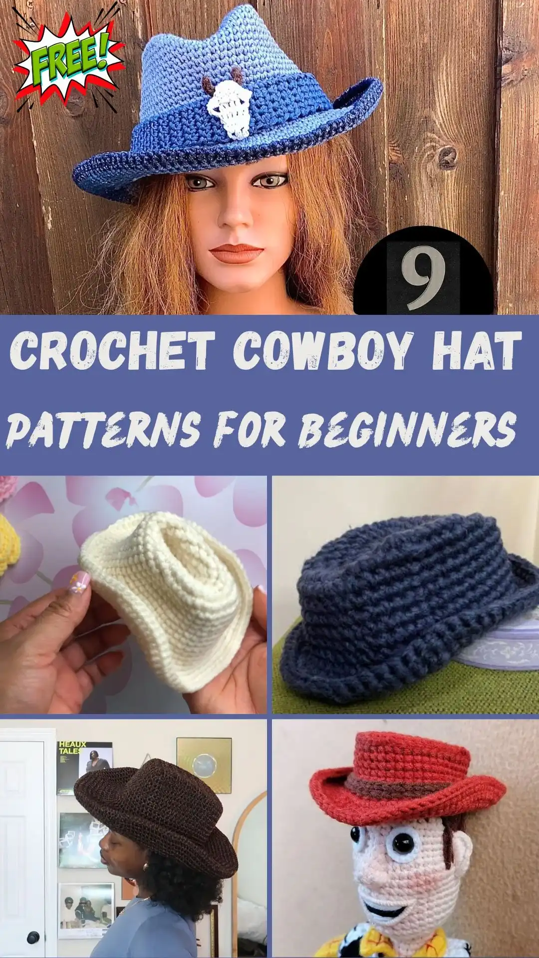 Graceful sweet little crochet cowboy hat with a neatly shaped crown and gently curved brim.