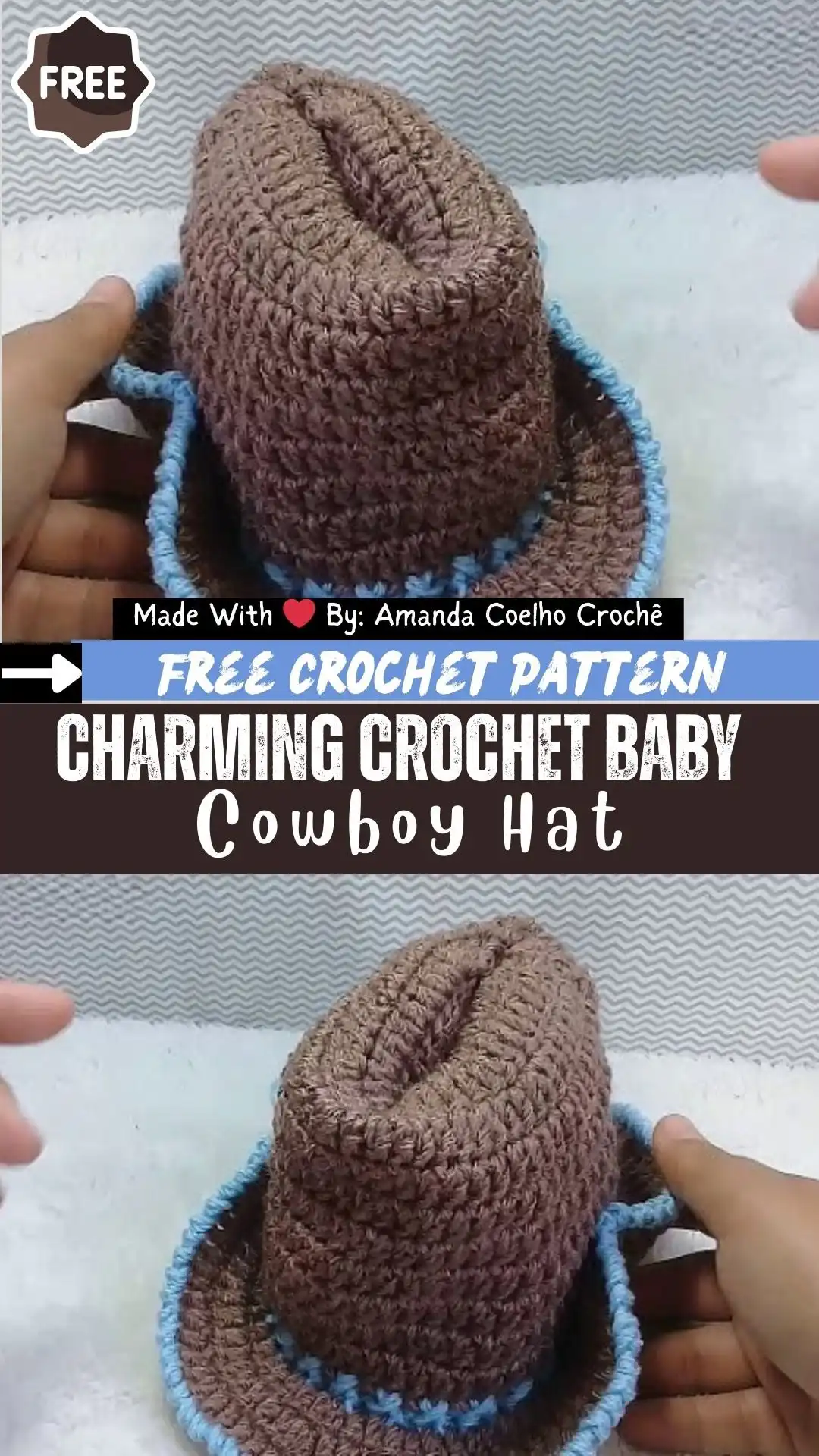 Outstanding chunky crochet cowboy hat with a strong, defined shape and thick brim, made with bulky yarn.